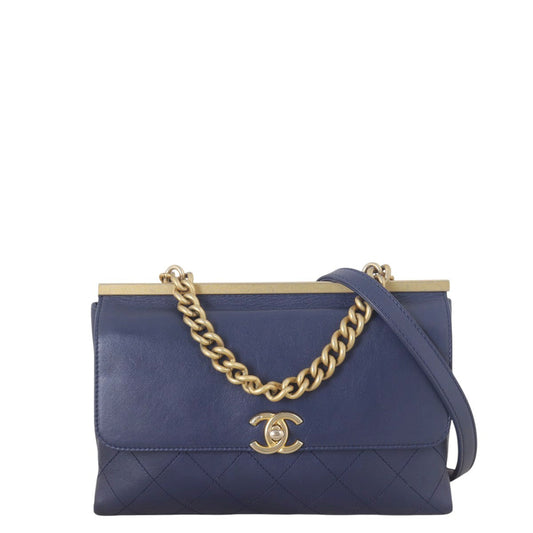Chanel Coco Luxe Flap Bag Quilted Blue Crossbody Bag