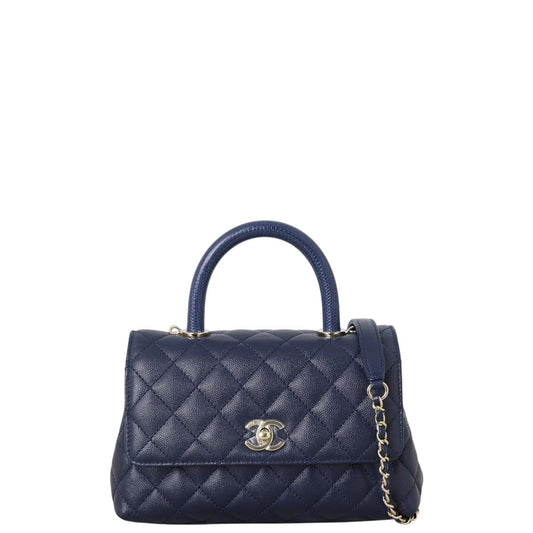 Chanel Coco Top Handle Bag Quilted Blue Crossbody Bag