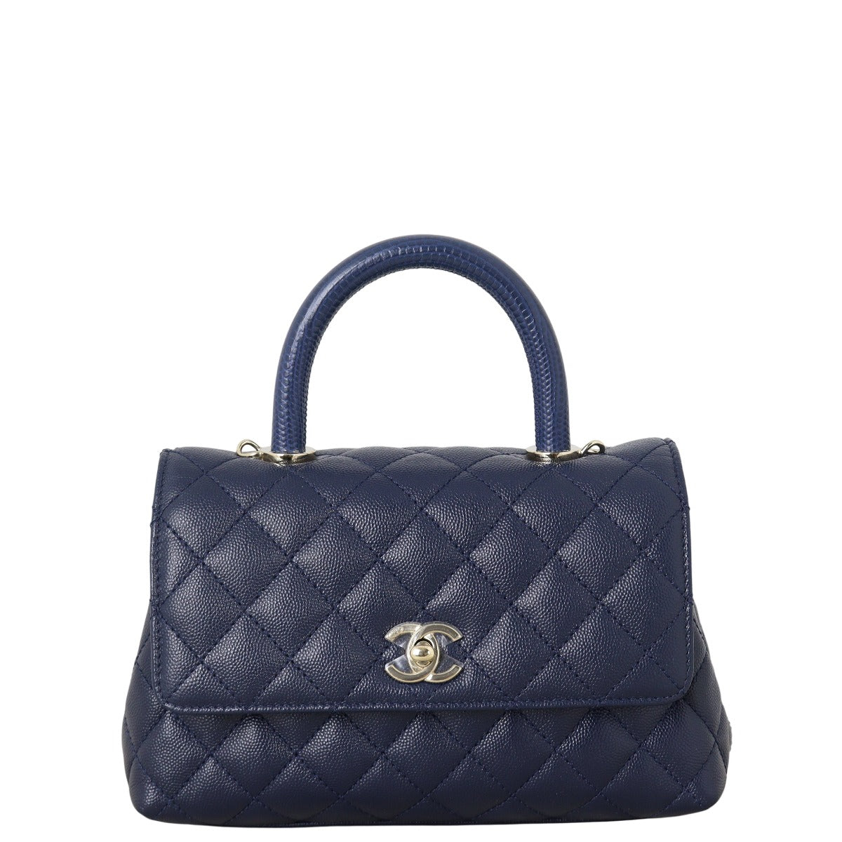 Chanel Coco Top Handle Bag Quilted Blue Crossbody Bag