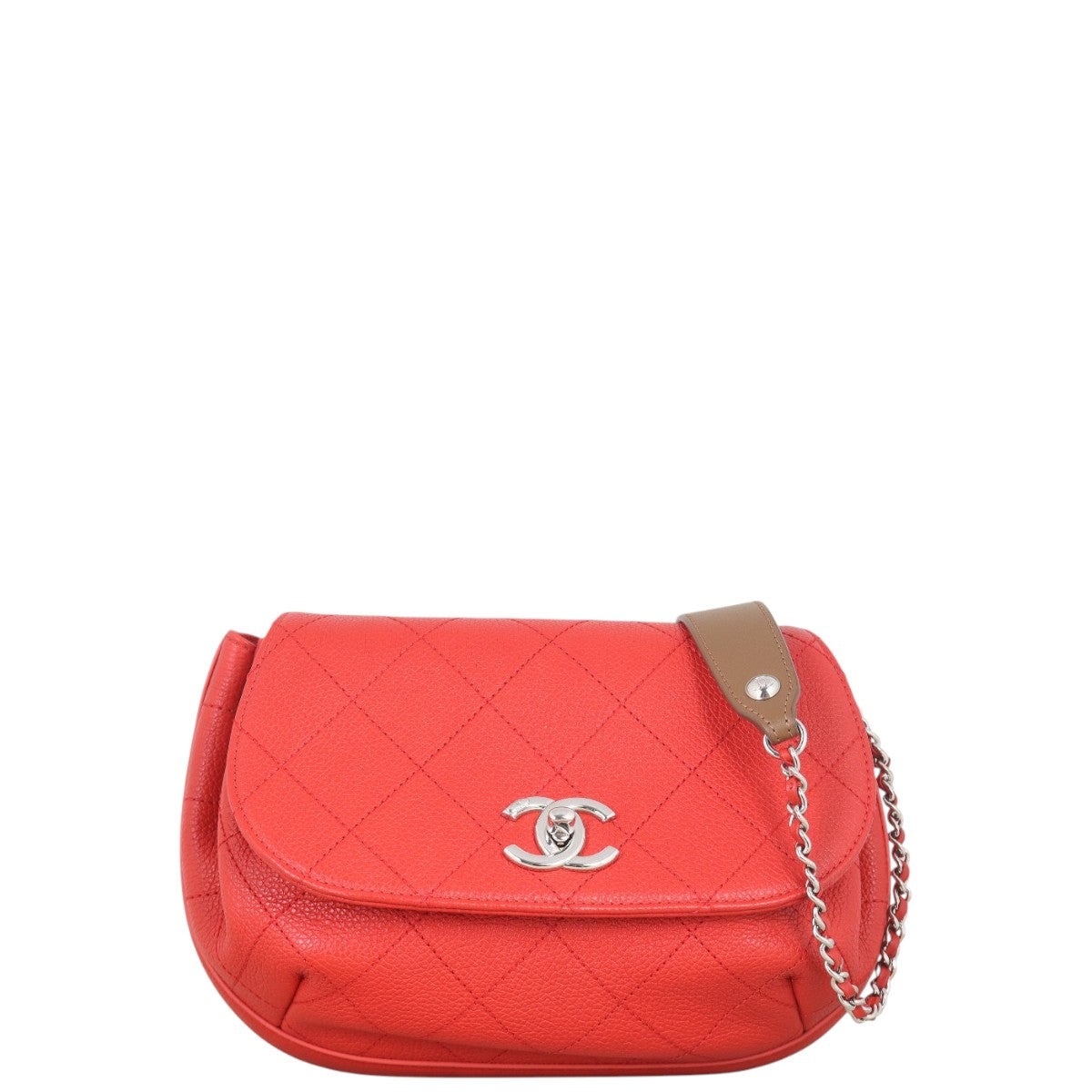 Chanel Accordion Saddle Bag Quilted Red Shoulder Bag
