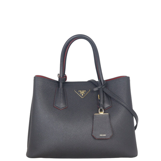 Prada Tote Bag Cuir Double Bag 2 Saffiano Black Medium