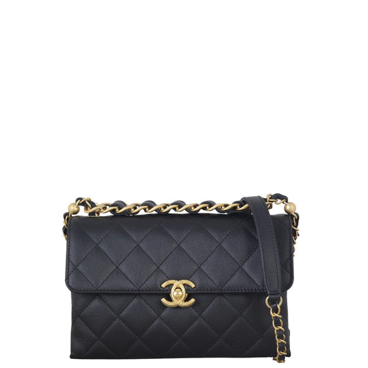Chanel Bar Top Handle Flap Bag Quilted Black Crossbody Bag