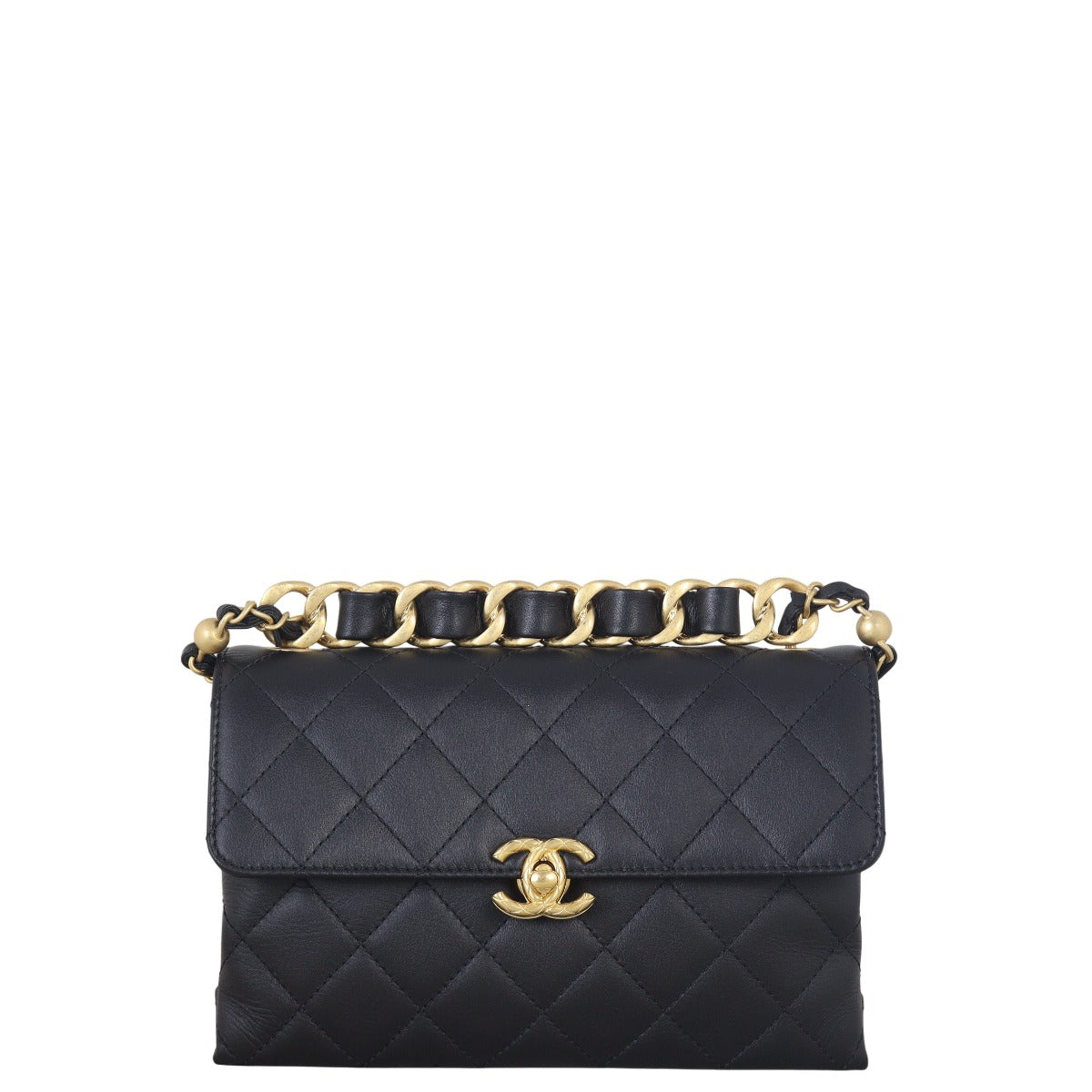 Chanel Bar Top Handle Flap Bag Quilted Black Crossbody Bag