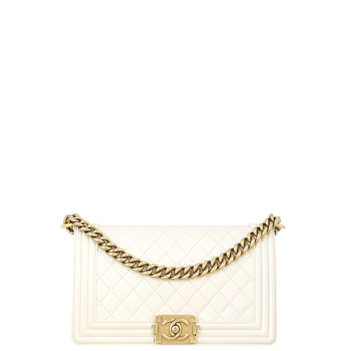 Chanel Boy Old Handbag Quilted White Crossbody Bag