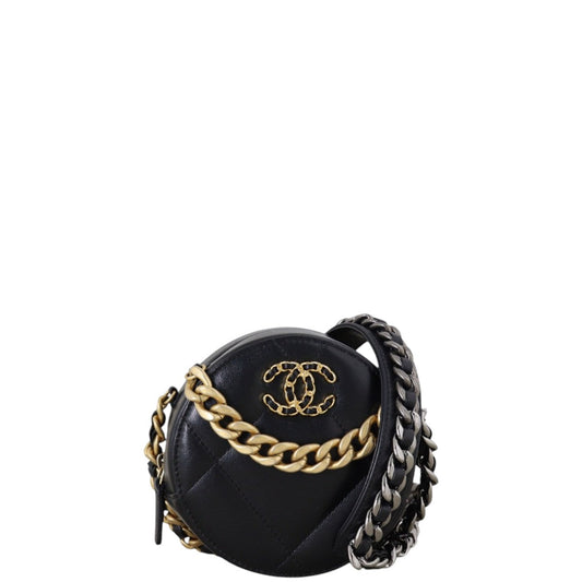 Chanel 19 Round Clutch with Chain Quilted Black Crossbody Bag