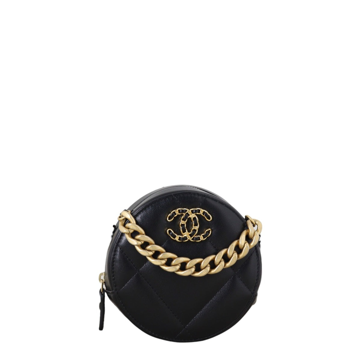 Chanel 19 Round Clutch with Chain Quilted Black Crossbody Bag