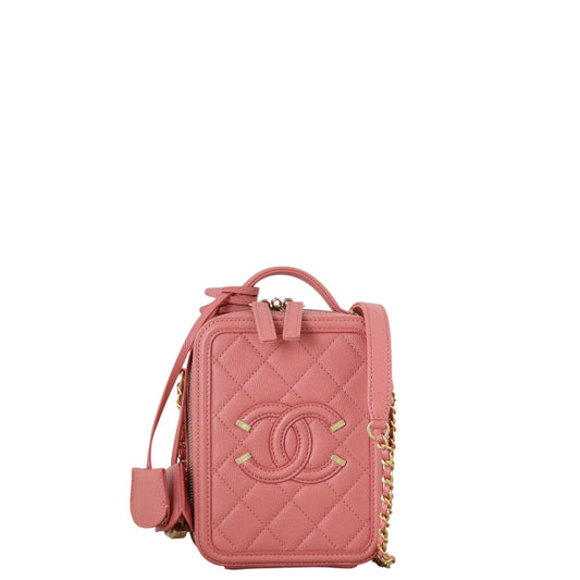 Chanel CC Filigree North-South Vanity Case Handbag Quilted Pink Shoulder Bag