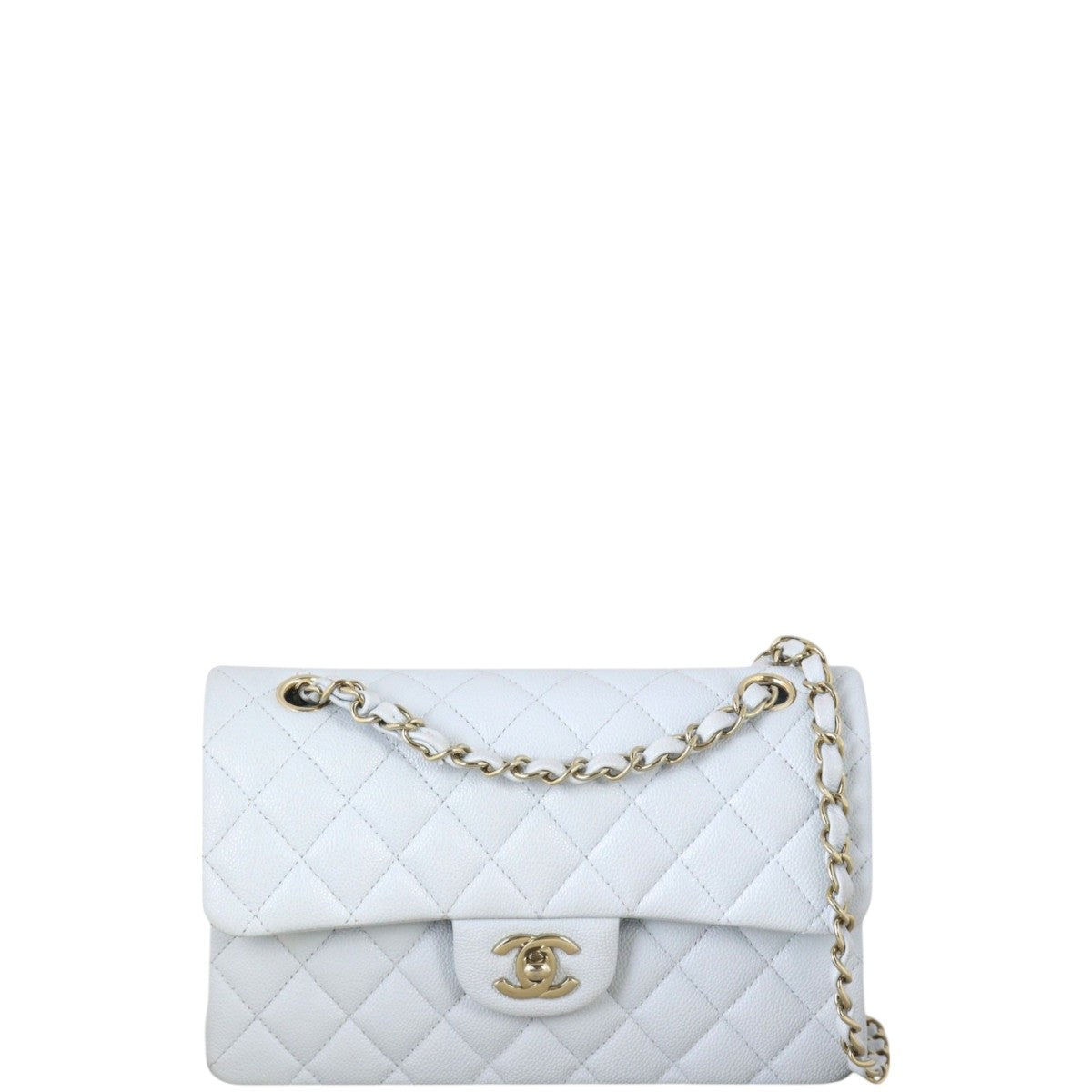Chanel Classic Double Flap Caviar Handbag Quilted Blue Crossbody Bag