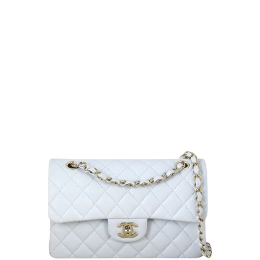 Chanel Classic Double Flap Caviar Handbag Quilted Blue Crossbody Bag