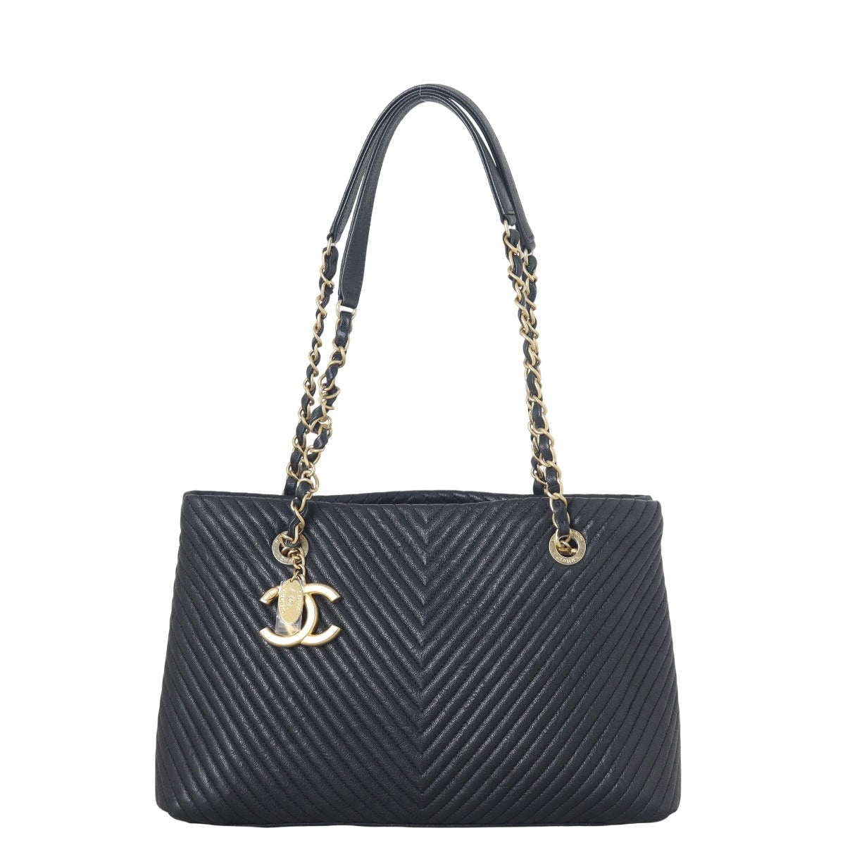 Chanel Surpique Chevron Tote Quilted Black Shoulder Bag
