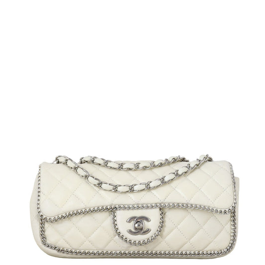 Chanel Trim East West Flap Bag Quilted White Crossbody Bag