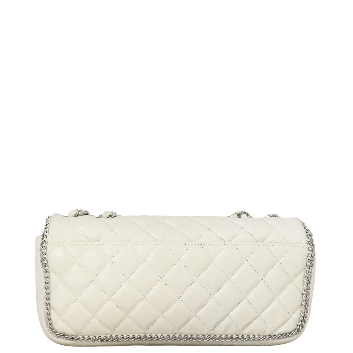 Chanel Trim East West Flap Bag Quilted White Crossbody Bag