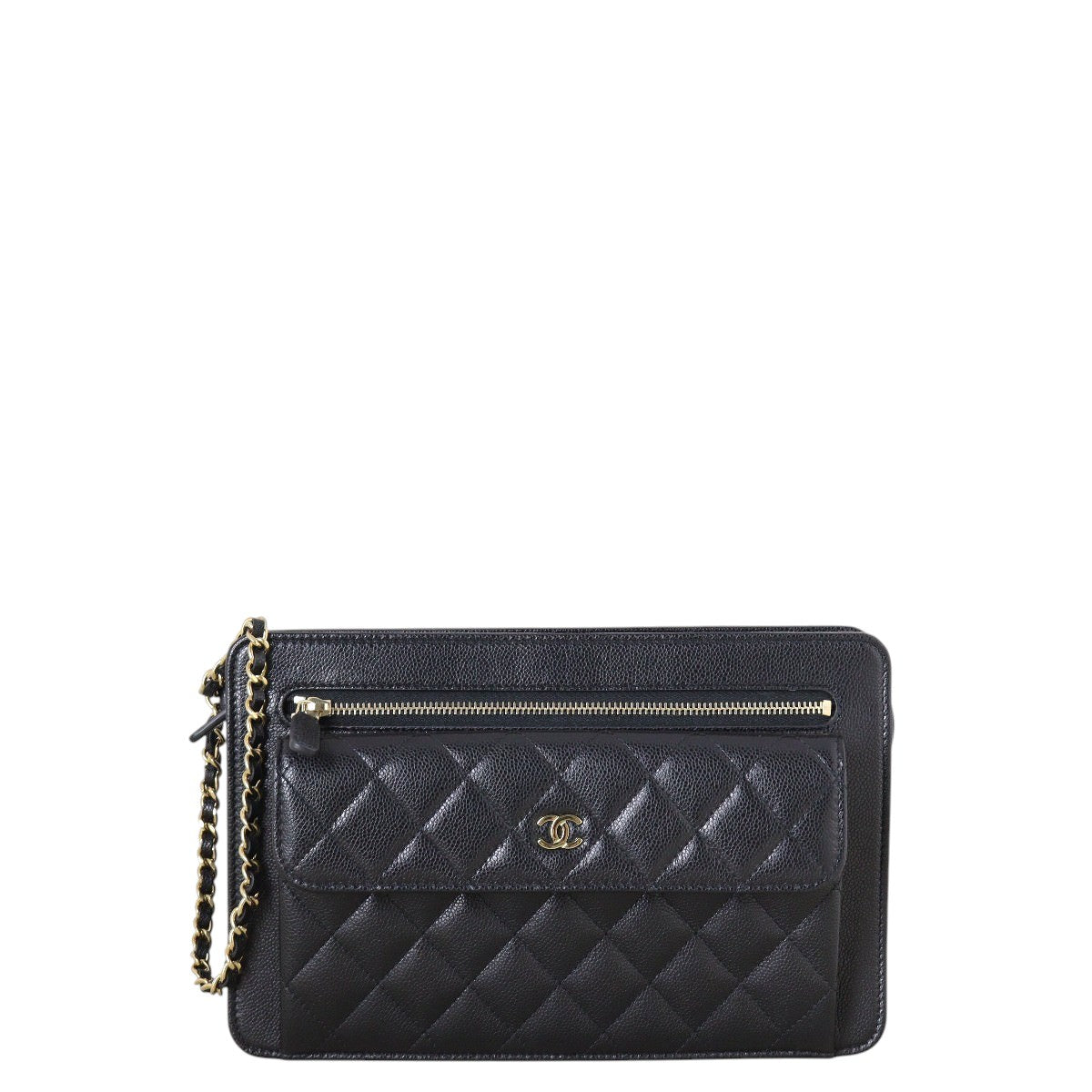 Chanel Front Pocket Wristlet Clutch Quilted Black Clutch Bag