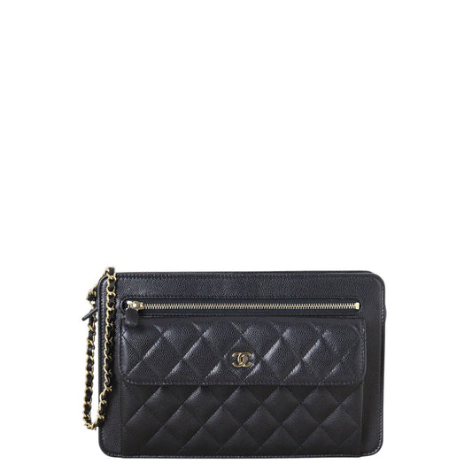 Chanel Front Pocket Wristlet Clutch Quilted Black Clutch Bag