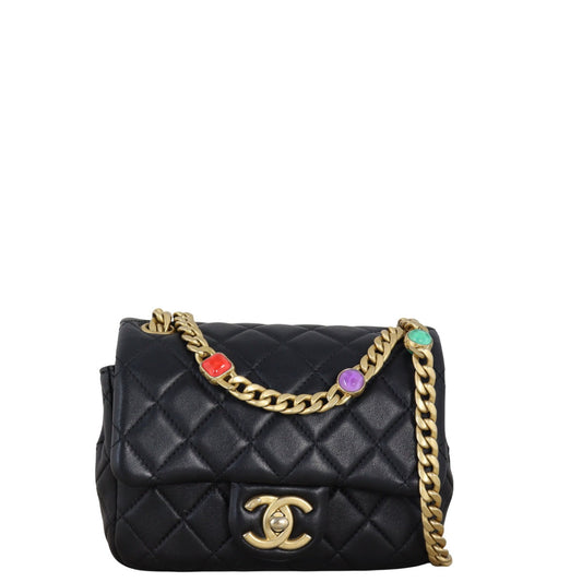 Chanel Pearl Samba Square Flap Bag Quilted Black Crossbody Bag