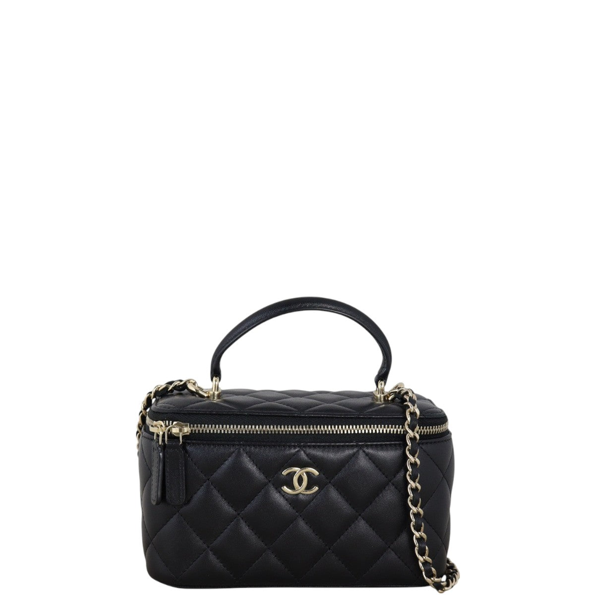 Chanel Top Handle Vanity Case Chain Bag Quilted Black Crossbody Bag