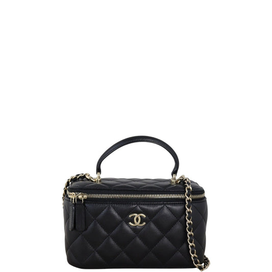 Chanel Top Handle Vanity Case Chain Bag Quilted Black Crossbody Bag