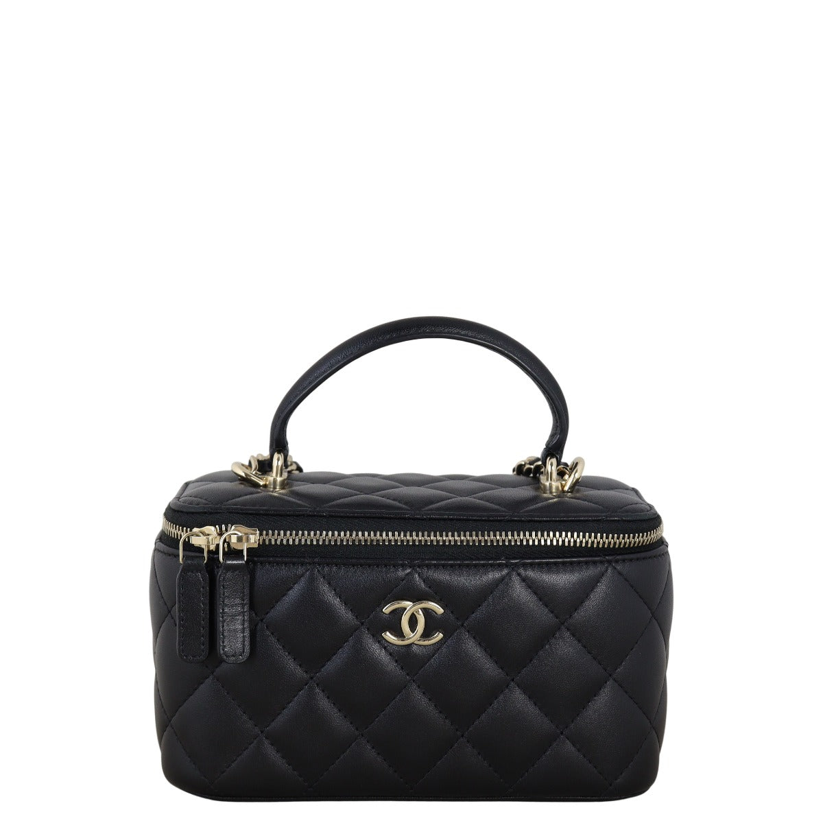 Chanel Top Handle Vanity Case Chain Bag Quilted Black Crossbody Bag
