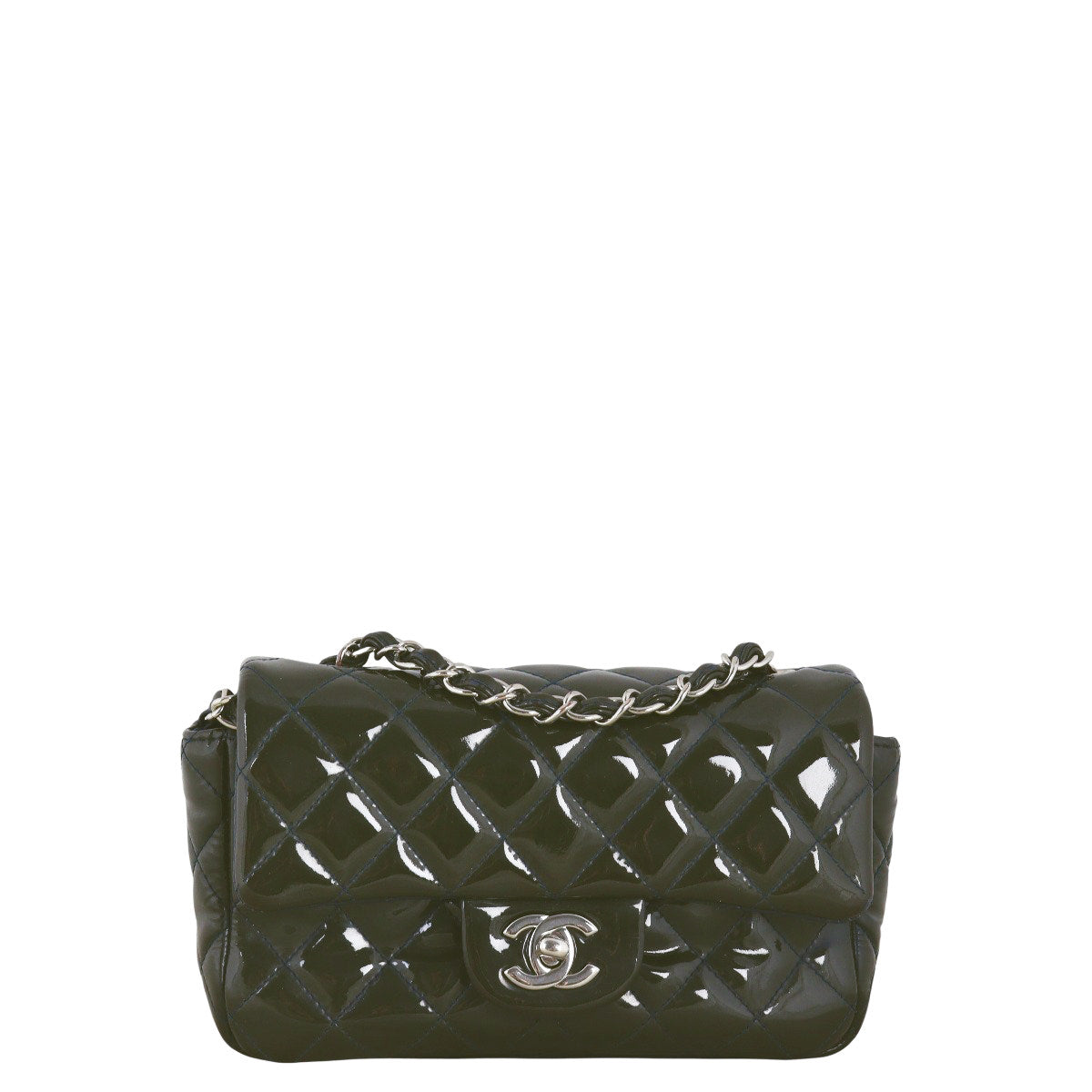 Chanel Classic Flap Mini Rectangular Bag Patent Quilted Green Crossbody Bag