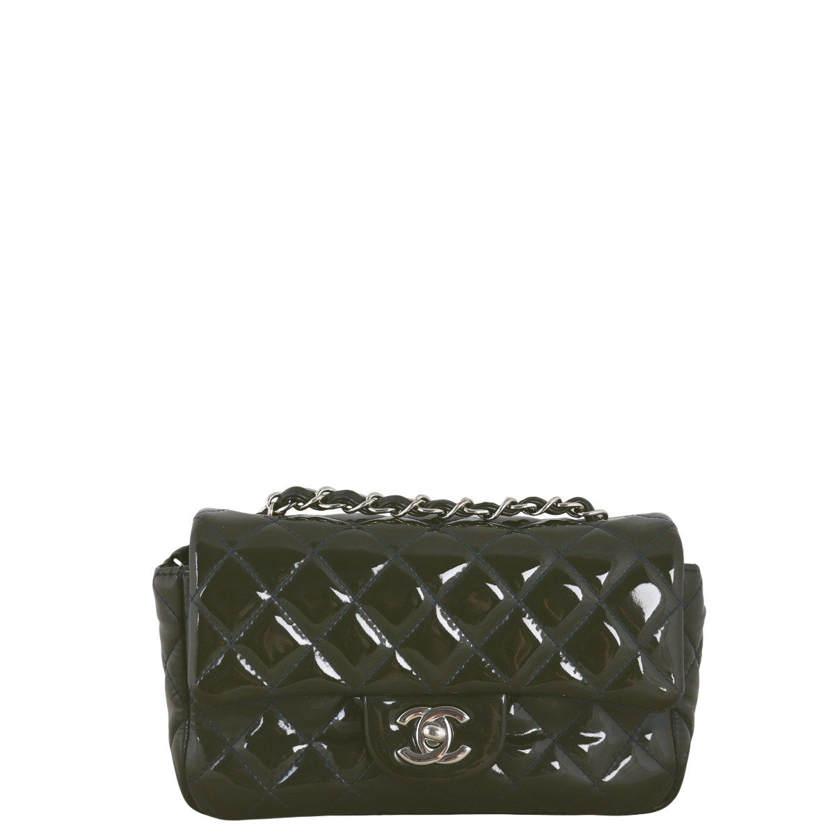 Chanel Classic Flap Mini Rectangular Bag Patent Quilted Green Crossbody Bag