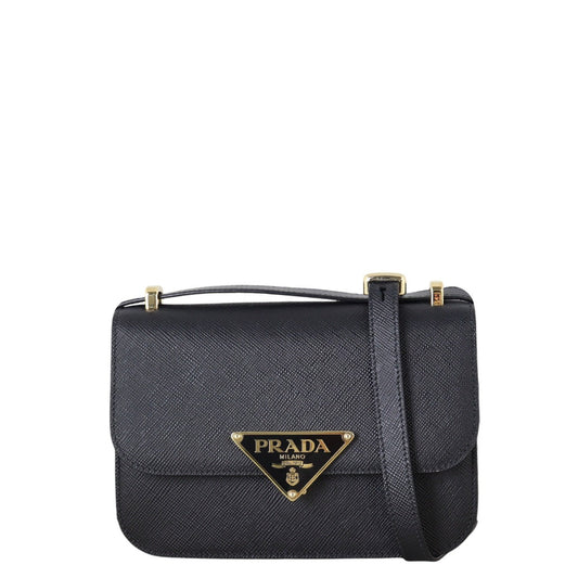 Prada Shoulder Bag Cuir Embleme Saffiano Black Flap