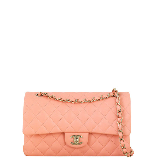 Chanel Classic Double Flap Lambskin Handbag Quilted Pink Crossbody Bag