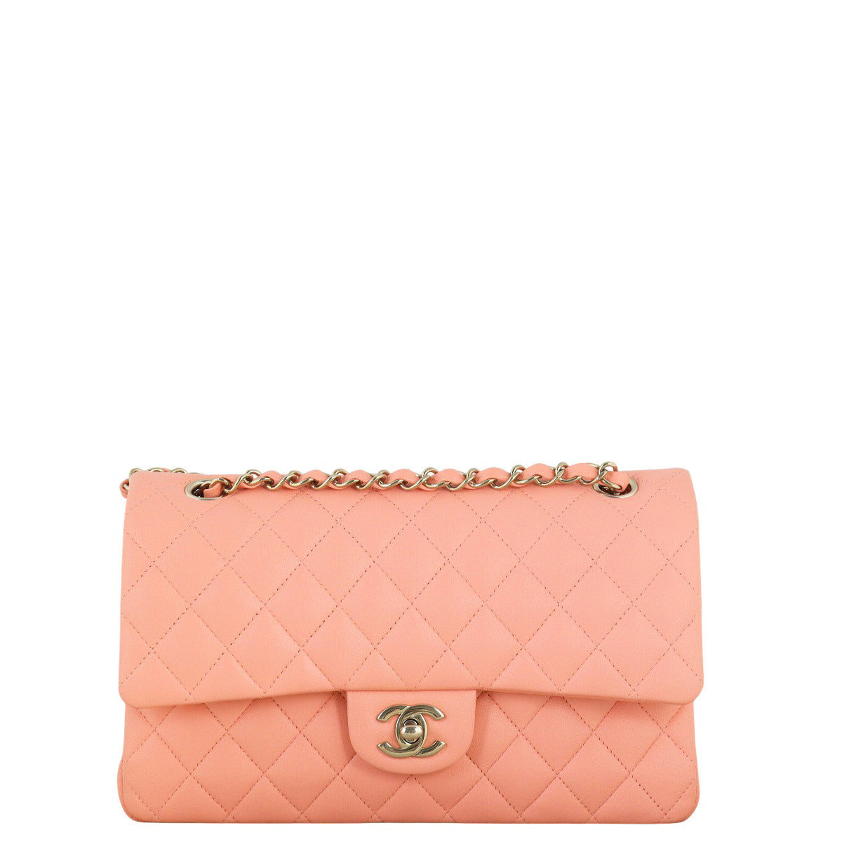 Chanel Classic Double Flap Lambskin Handbag Quilted Pink Crossbody Bag