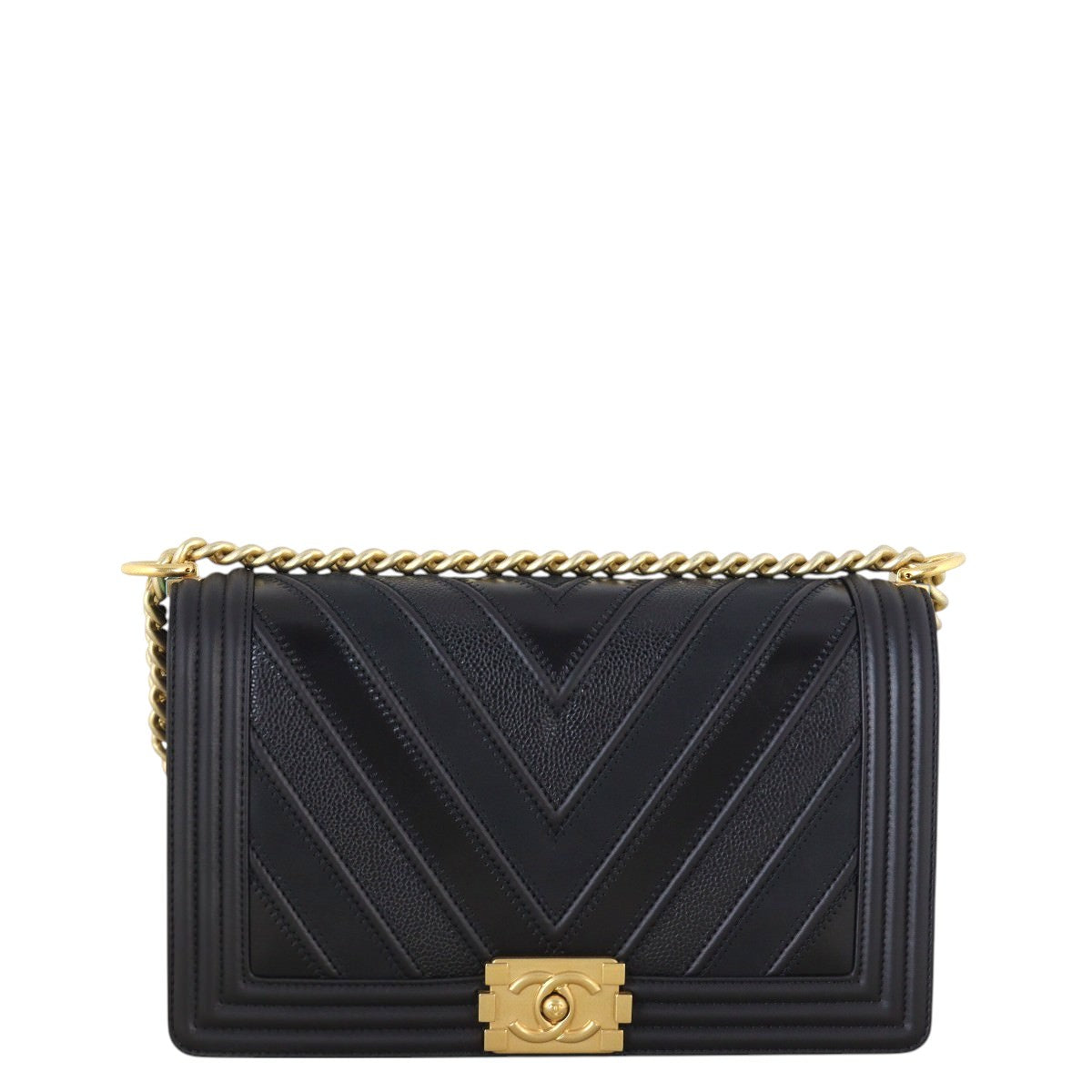 Chanel Boy New Chevron Handbag Black Medium Crossbody Bag