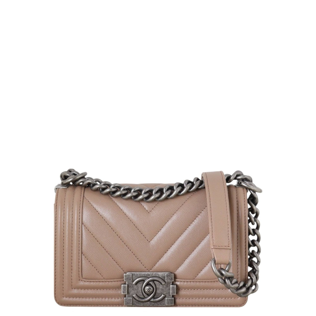 Chanel Boy Chevron Handbag Brown Small Crossbody Bag