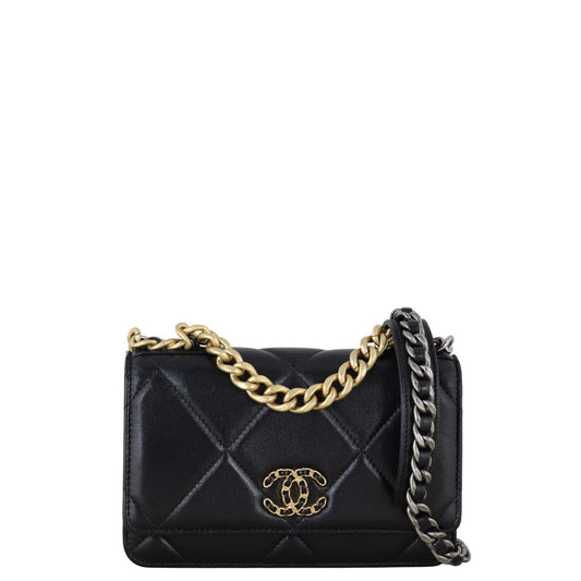 Chanel 19 Wallet On Handbag Quilted Black Crossbody Bag