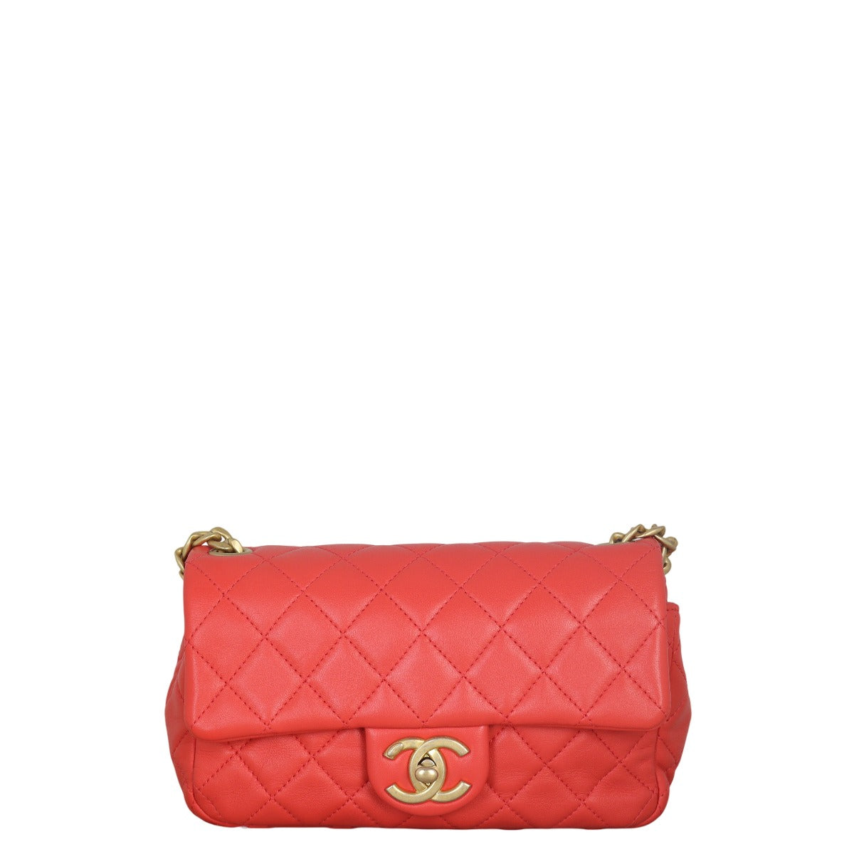 Chanel Pearl Samba Mini Rectangular Flap Bag Lambskin Quilted Red Crossbody Bag