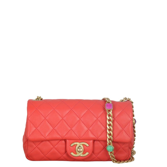 Chanel Pearl Samba Mini Rectangular Flap Bag Lambskin Quilted Red Crossbody Bag