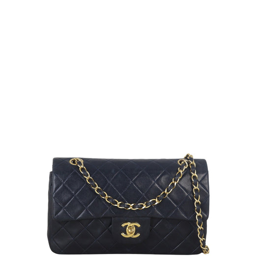 Chanel Classic Double Flap Handbag Quilted Blue Crossbody Bag