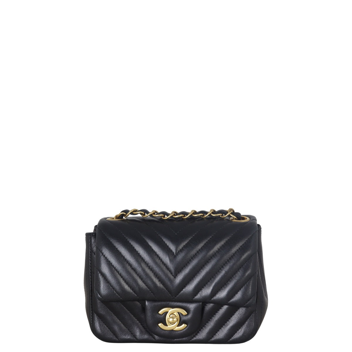 Chanel Classic Flap Square Chevron Handbag Quilted Black Mini Bag