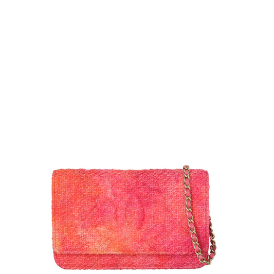 Chanel CC Timeless Wallet on Tweed Handbag Pink Chain Crossbody Bag
