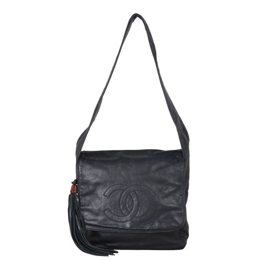 Chanel CC Tassel Shoulder Bag Black Flap