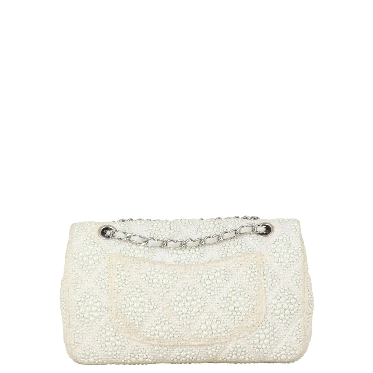 Chanel Classic Single Flap Beaded Handbag Quilted White Shoulder Bag