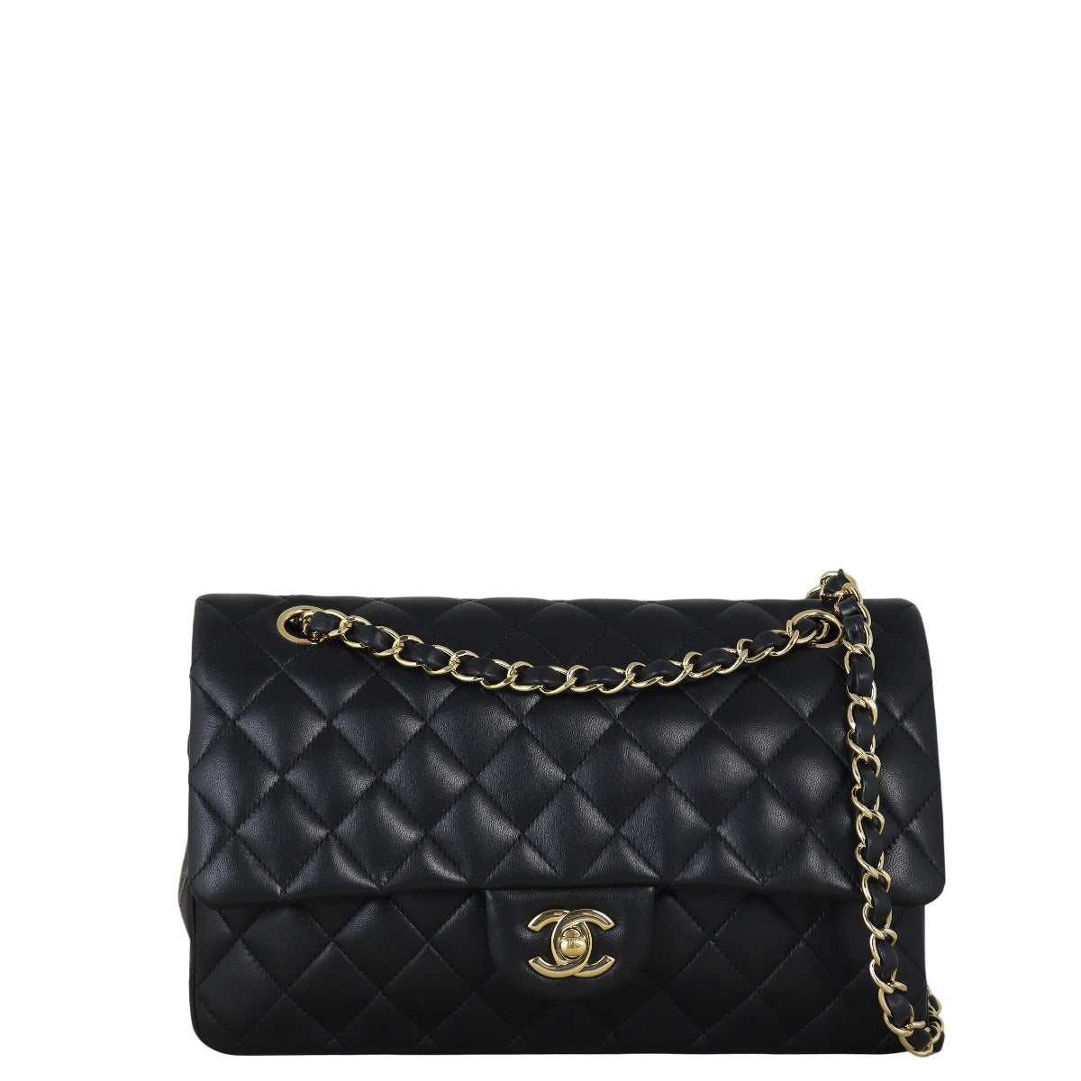 Chanel Classic Double Flap Lambskin Handbag Quilted Black Shoulder Bag Medium 20082025