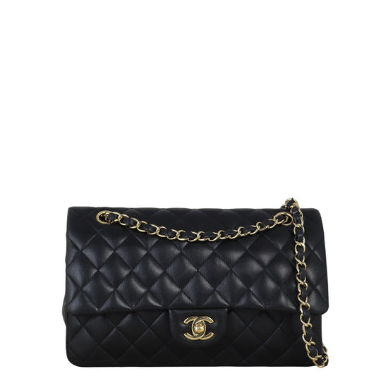 Chanel Classic Double Flap Lambskin Handbag Quilted Black Shoulder Bag Medium 20082025