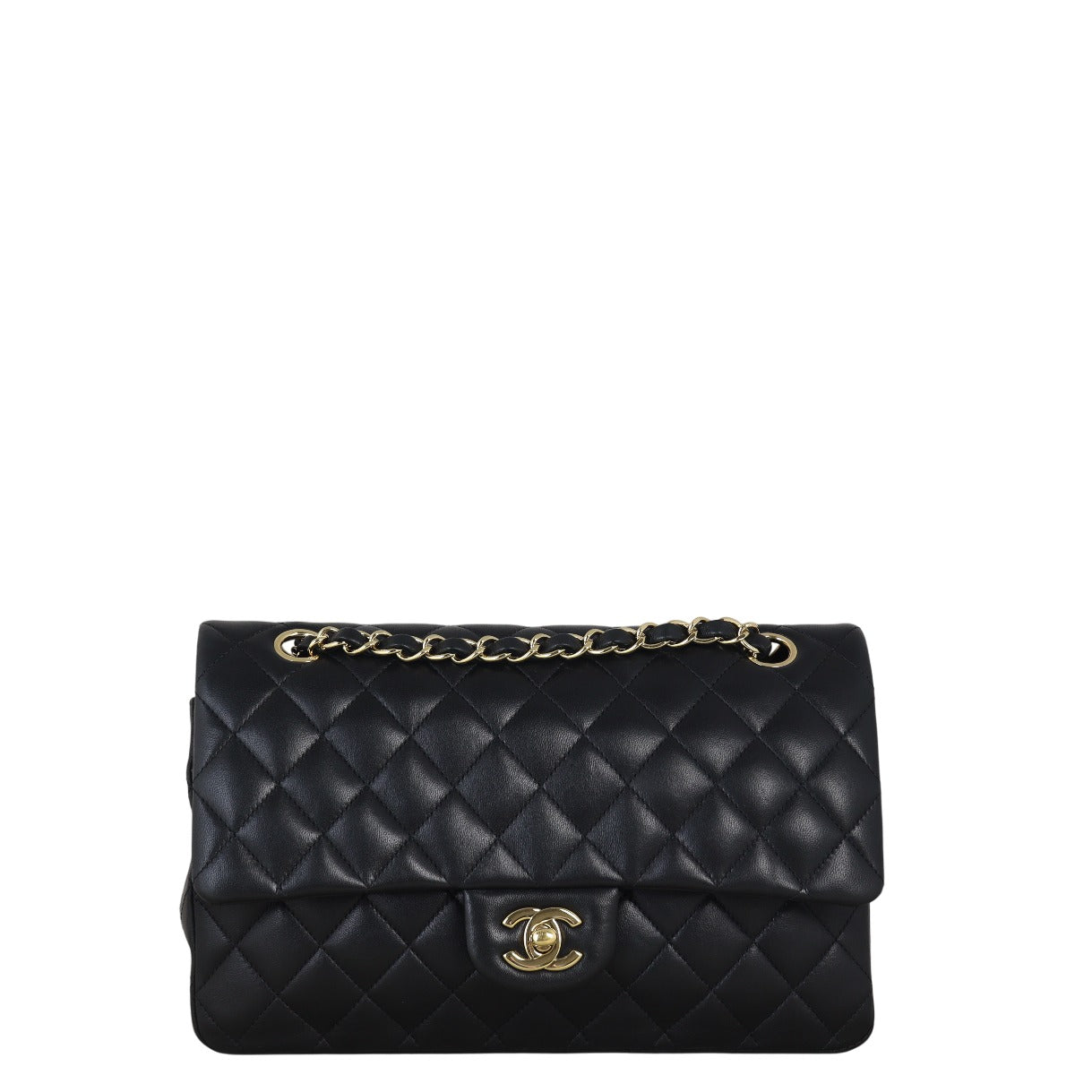 Chanel Classic Double Flap Lambskin Handbag Quilted Black Shoulder Bag Medium 20082025