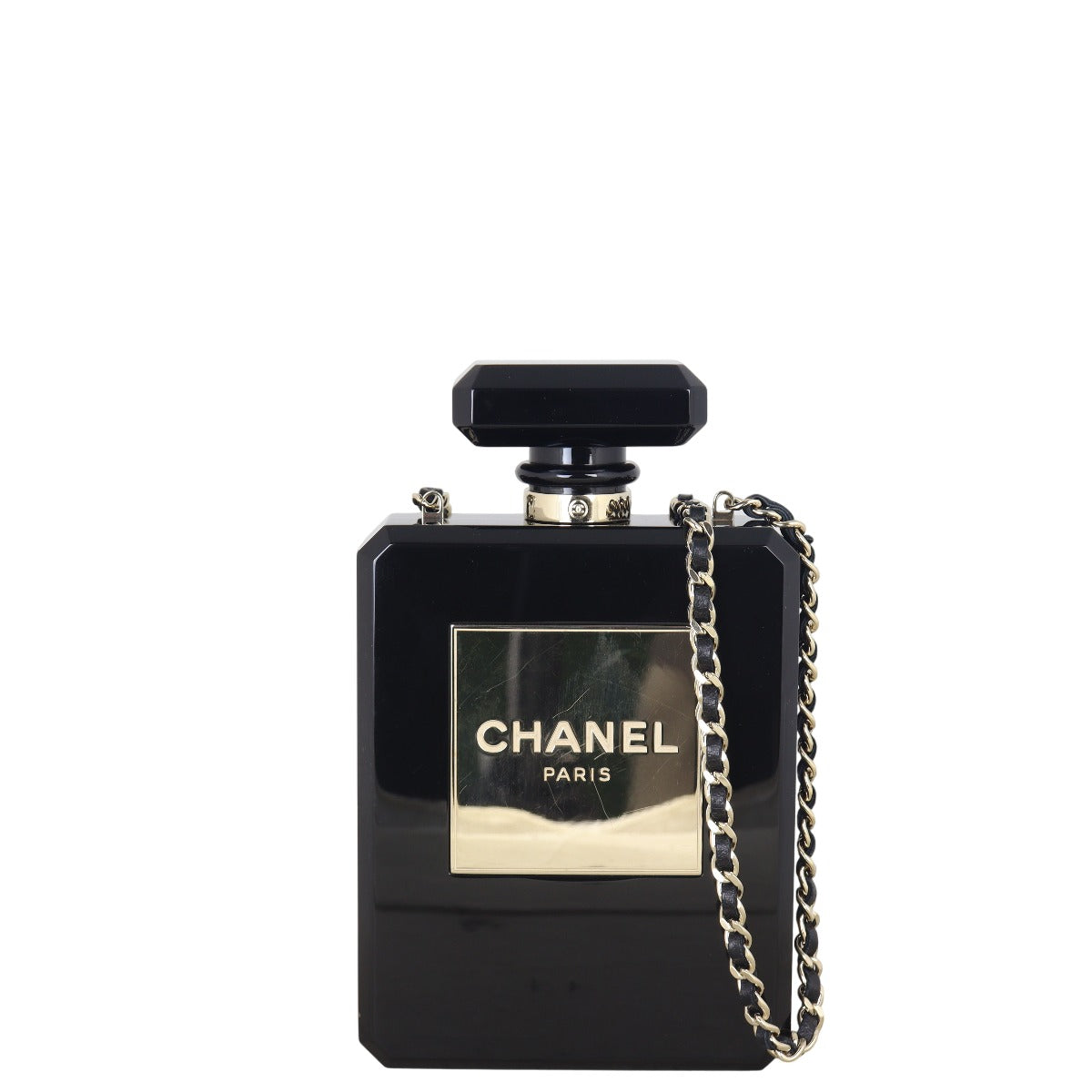 Chanel Perfume Bottle Minaudiere Plexiglass Handbag Black Crossbody Bag