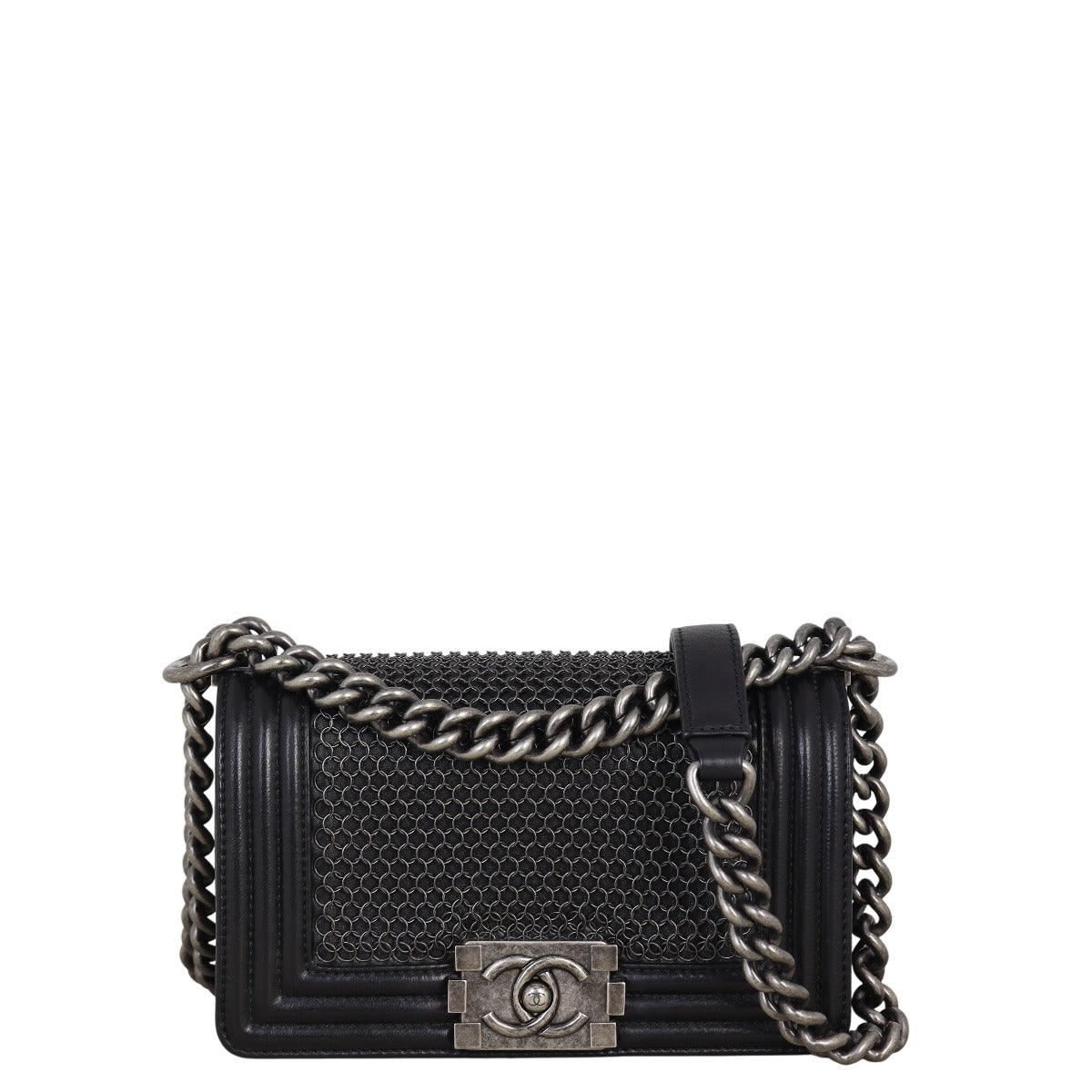 Chanel Boy Paris-Edinburgh Chainmail Handbag Black Small Crossbody Bag