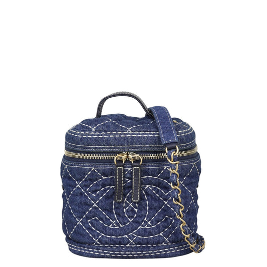 Chanel Vanity Case Handbag Denim Quilted Crossbody Bag