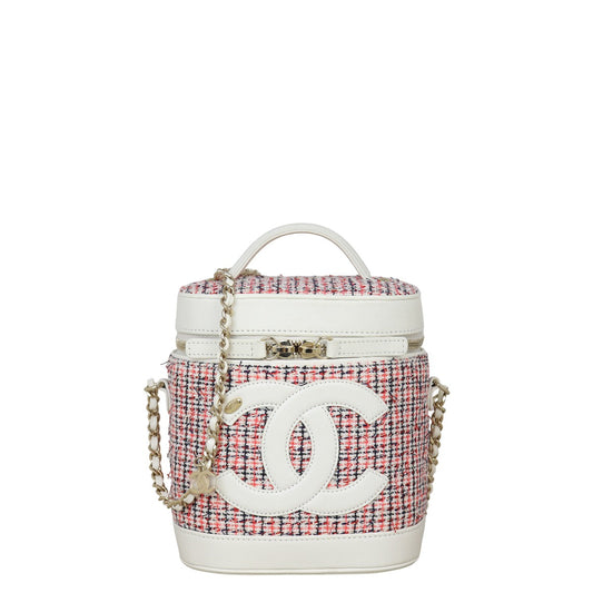 Chanel CC Tweed Vanity Case Handbag White Mini Crossbody Bag