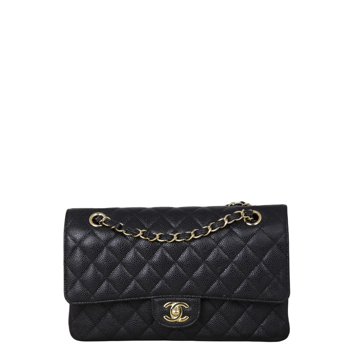 Chanel Classic Double Flap Caviar Handbag Quilted Black Shoulder Bag Medium 24092025