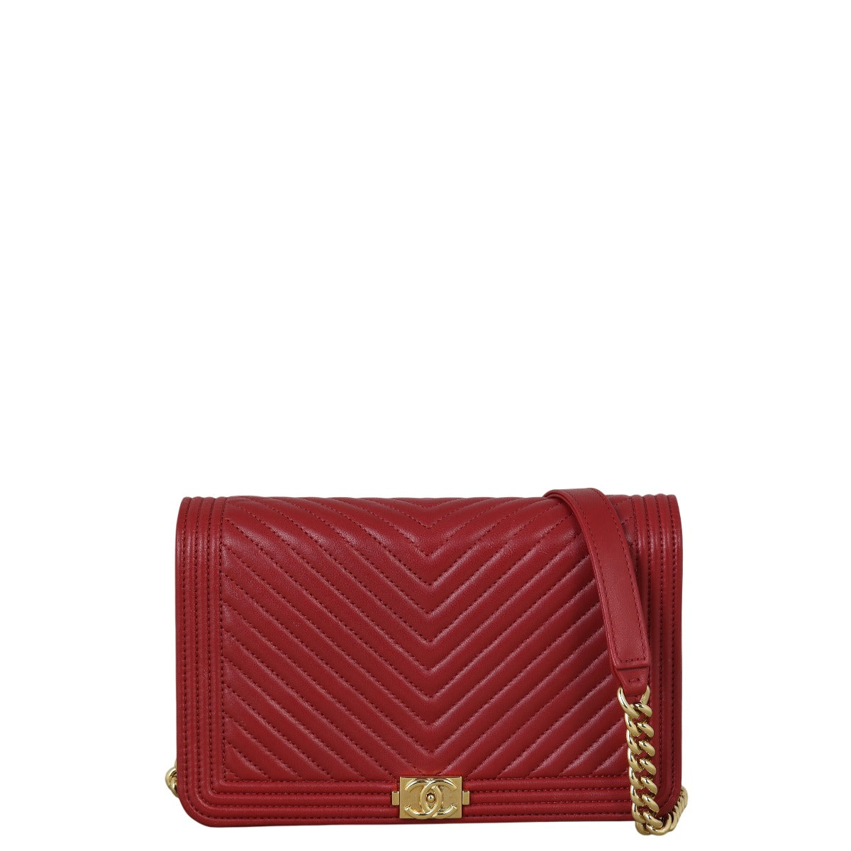 Chanel Boy Wallet on Chevron Handbag Quilted Red Crossbody Bag