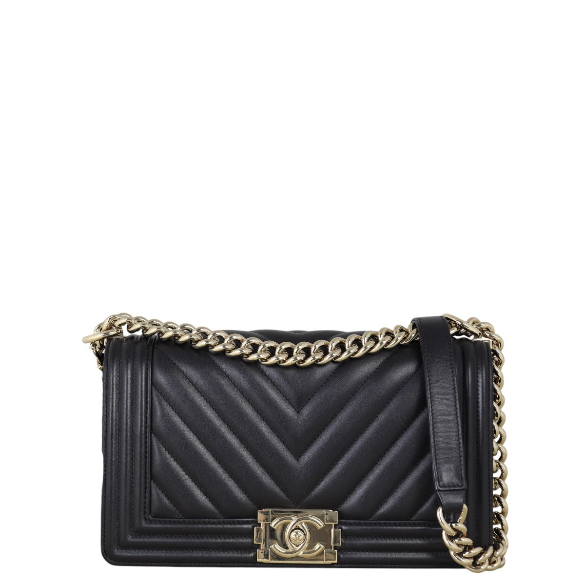 Chanel Boy Old Chevron Handbag Quilted Black Crossbody Bag