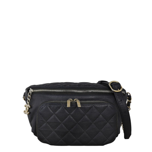 Chanel Business Affinity Waist Bag Quilted Black Handbag