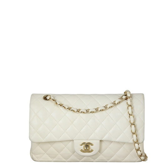 Chanel Classic Double Flap Handbag Quilted White Crossbody Bag