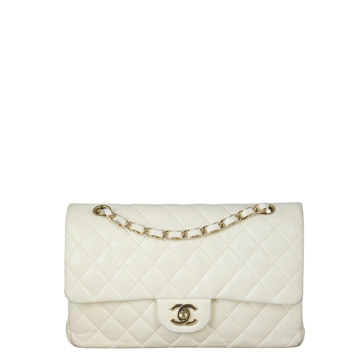 Chanel Classic Double Flap Handbag Quilted White Crossbody Bag